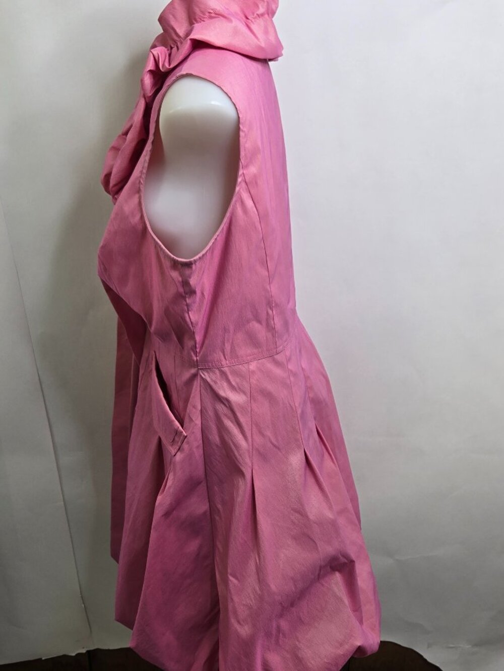 Samuel Dong Dress XL Pink Ruffle Bubble Tie A-line button Sleeveless Bow - Picture 9 of 16